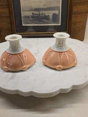 Vintage Anchor Hocking Pink/White Candle Holders